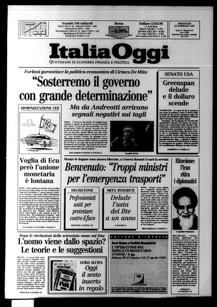 Italia oggi : quotidiano di economia finanza e politica